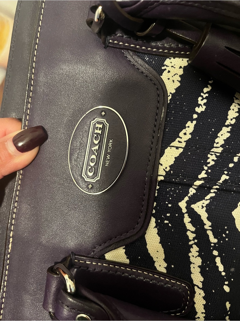 Coach Purple Zebra-Print Leather Satchel - Picture 5 of 6